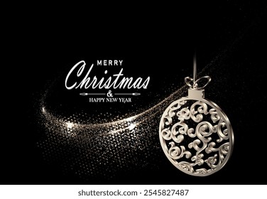 Felices Navidades. Elemento de diseño aislado, arco con juguete retro del árbol de Navidad en color dorado.
