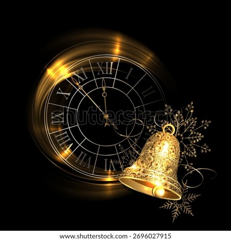 Merry Christmas. Isolated round clock with golden bell