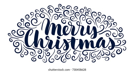 Merry Christmas! Isolated vector lettering with swashes on white background. Handwritten modern calligraphy. Inscription for postcards, posters, prints, greeting cards, t-shirts, labels.