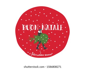 Merry Christmas In Italian, Buon Natale e felice Anno nuovo, Christmas Card Design In Italiano