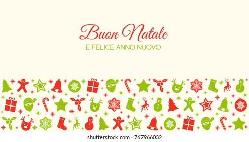 Merry Christmas in Italian (Buon Natale) - concept of card with decoration. Vector.