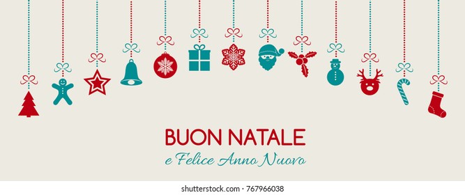 Merry Christmas in Italian (Buon Natale) - concept of card with decoration. Vector.