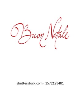 merry Christmas in Italian. Calligraphy, lettering. Vector red inscription on Christmas holiday. For banner, flyer, poster, greeting card