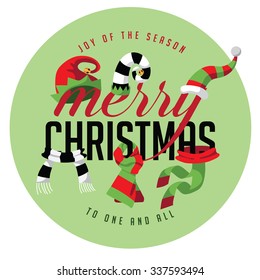 Merry Christmas joy of the season to one and all with hats and scarves EPS 10 vector