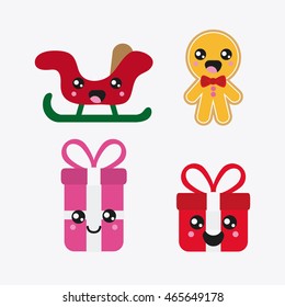 Merry Christmas and kawaii concept represented by icon set cartoon. Colorfull and flat illustration