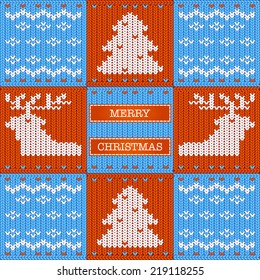 Merry Christmas knitted card, vector illustration