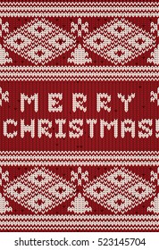 Merry Christmas knitted card, vector illustration