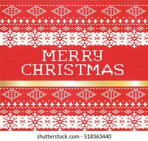 Merry Christmas knitted sweater pattern. with a gold stripe holiday new year vector card