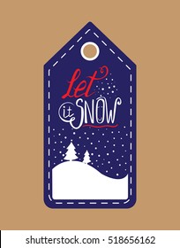 Merry Christmas Label Badge. Printable hand drawn holiday card template. Vector seasonal label design.