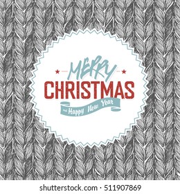 Merry Christmas Label on Knitted Pattern 