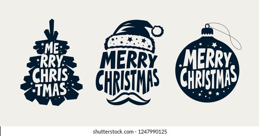 Merry Christmas, label set. Xmas, holiday symbol. Typographic design vector illustration