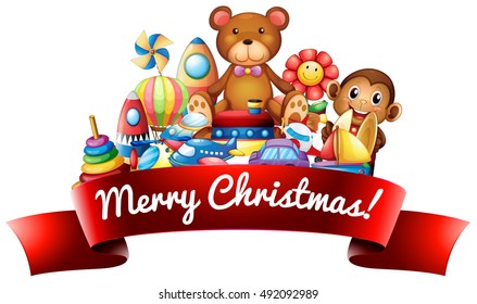 Merry Christmas label with toys