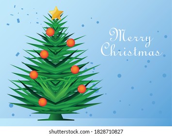 merry christmas label with christmas tree vector illustration design