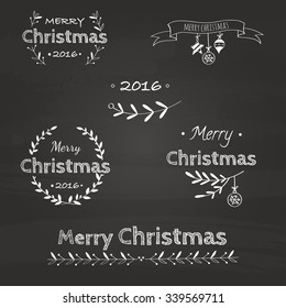 Merry Christmas Labels Set. Vector Illustration
