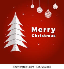 Merry Christmas lamp and tree card background. Scribble design vector illustration