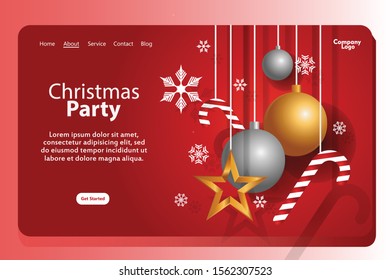 Merry christmas landing page template with Gold and Silver elegant style. Christmas Party vector background for website header, banner, invitation, flyer. Christmas celebration vector design.