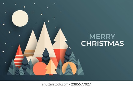 Merry Christmas landing web page template for xmas celebration event. Flat paper cut vector illustration.
