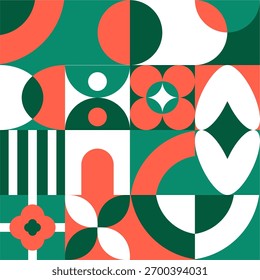 Merry Christmas landing web page template for holiday celebration event. Flat geometry shape mosaic illustration in abstract scandinavian art style.
