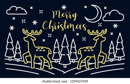 Merry Christmas landscape banner. Outline illustration of Merry Christmas landscape vector banner for web design