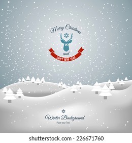 Merry Christmas Landscape. Can be used as holiday greeting cards. Vector