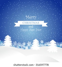 Merry Christmas Landscape. Christmas greeting card and background. Vector
