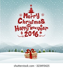 Merry Christmas Landscape, happy new year 2016 , Illustration Vector