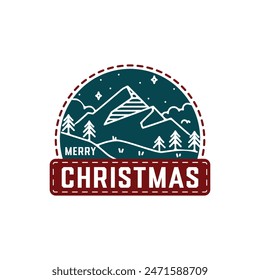 Merry christmas landscape logo with mountains and trees, Christmas design, New Year