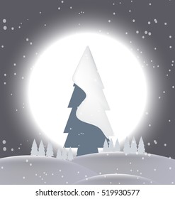 Merry Christmas landscape with moon background vector