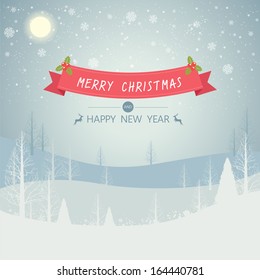 Merry Christmas Landscape with snowflake and place for text