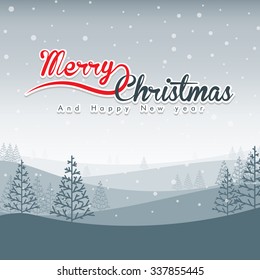 Merry Christmas Landscape with text and mountain in background. EPS10 vector file organized in layers for easy editing.