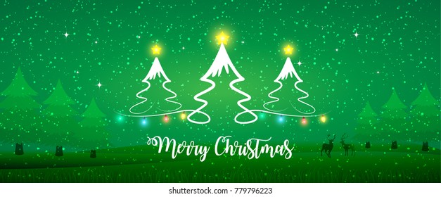 Merry Christmas Landscape Christmas Tree Lights Stock Vector (Royalty