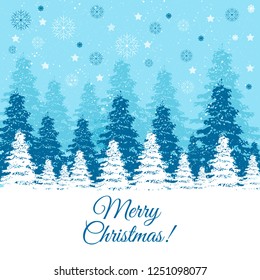 Merry Christmas Landscape with christmas tree. Vector illustration