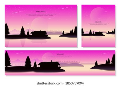 Alegre Banner Vector De Paisaje De Navidad, Un Estilo De Diseño Plano. Ilustración de fondos