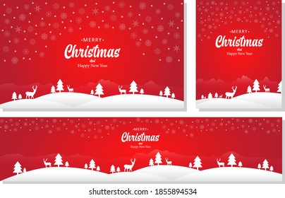 Merry Christmas Landscape Vector Banner Set, A Flat Design Style. Backgrounds Illustration