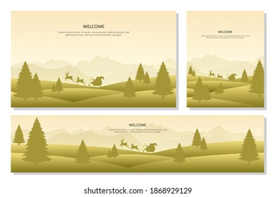 Merry Christmas Landscape Vector Banner Set, A Flat Design Style. Backgrounds Illustration
