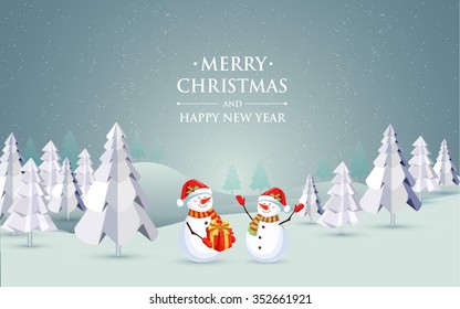 Merry Christmas Landscape, vector design element illustration