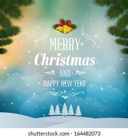  Merry Christmas Landscape. Vector illustration