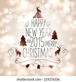 Merry Christmas Landscape. Vector Christmas retro greeting card and background
