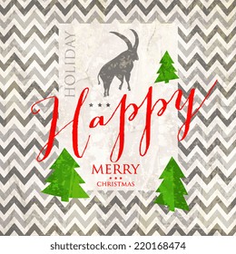 Merry Christmas Landscape. Vector Christmas retro greeting card and background