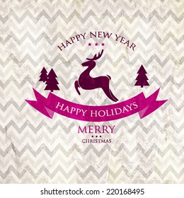 Merry Christmas Landscape. Vector Christmas retro greeting card and background