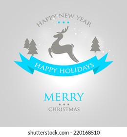 Merry Christmas Landscape. Vector Christmas retro greeting card and background