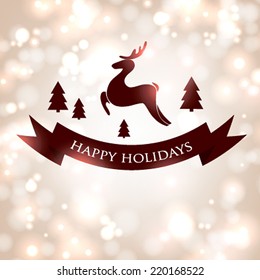 Merry Christmas Landscape. Vector Christmas retro greeting card and background