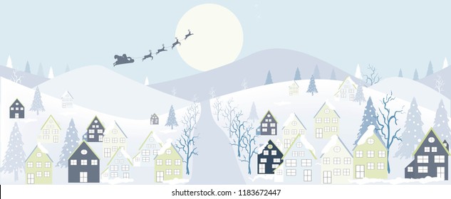 Merry Christmas Landscape. Vector winter background.
