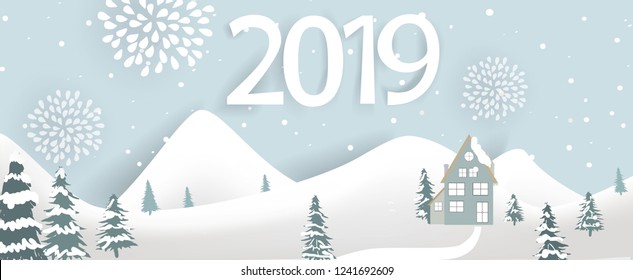 Merry Christmas Landscape. Vector winter background.