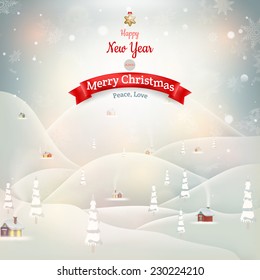 Merry Christmas Landscape with village. EPS 10 vector file included