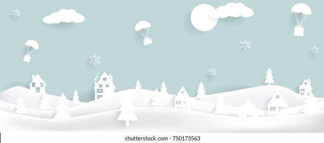 Merry Christmas Landscape.paper art background