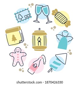 merry christmas lantern and icon set design, winter season and decoration theme Vector illustration
