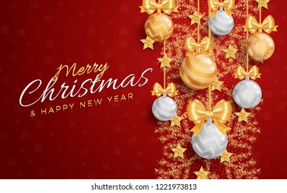Merry Christmas layout social media banner or flyer template. Christmas holidays invitation with design elements. Vector Illustration.