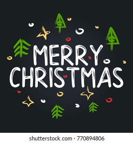 Merry Christmas letering Christmas typographic label for Xmas and New Year holidays design. Letering vector illustration Decoration.