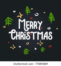 Merry Christmas letering Christmas typographic label for Xmas and New Year holidays design. Letering vector illustration Decoration.
